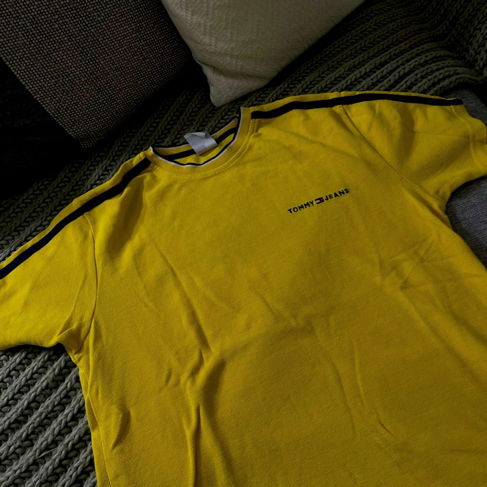Mens Vintage Tommy Hilfiger Knit Waffle Jersey - Ribbed Cuffs and Neck